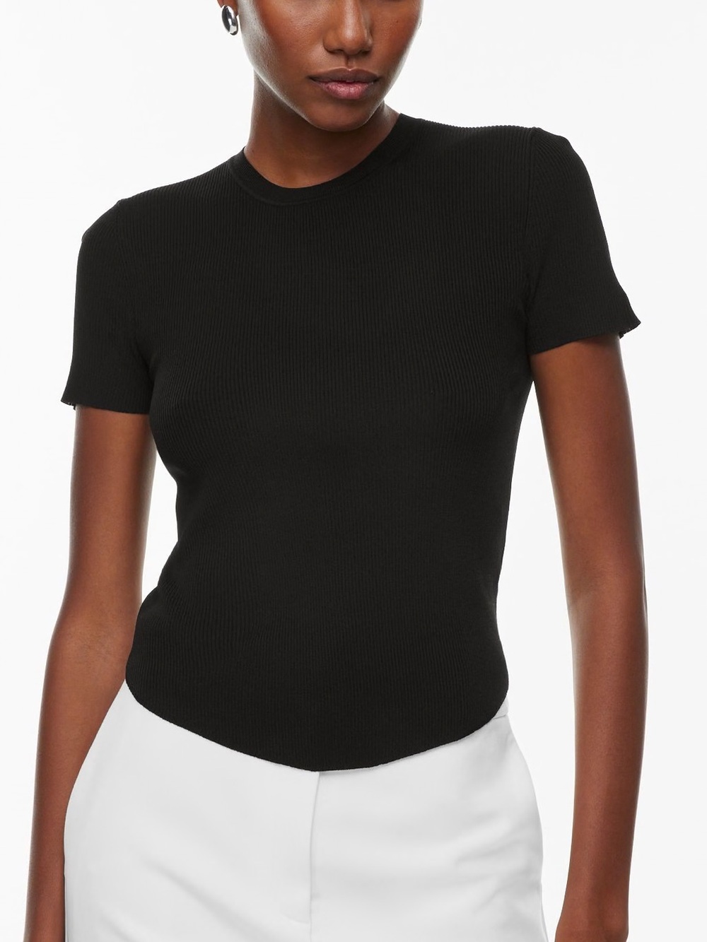 Aritzia Babaton Tisch Top Black Ribbed Crewneck XL